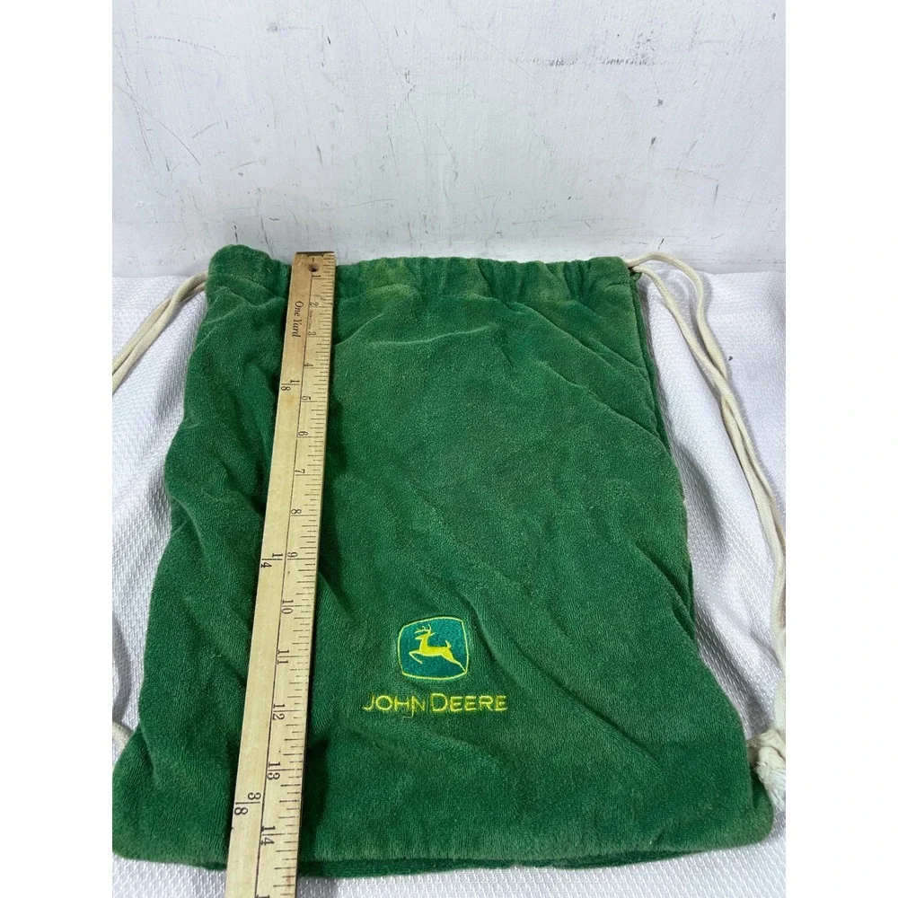 John Deere Drawstring Backpack OS Green Velour Embroidered Logo Unisex